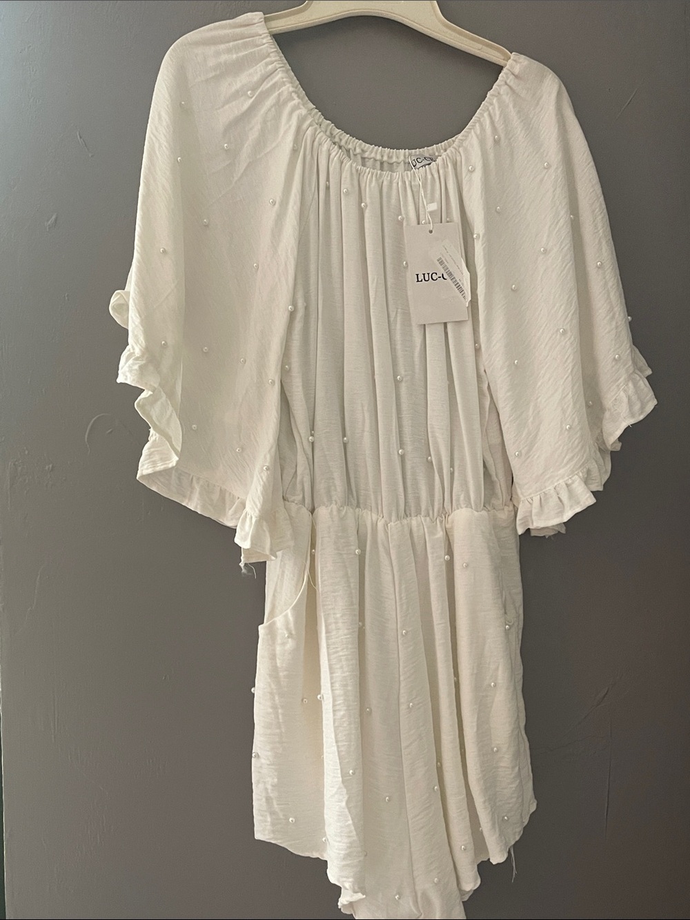 LUC-CE White Romper with Pearl Detail